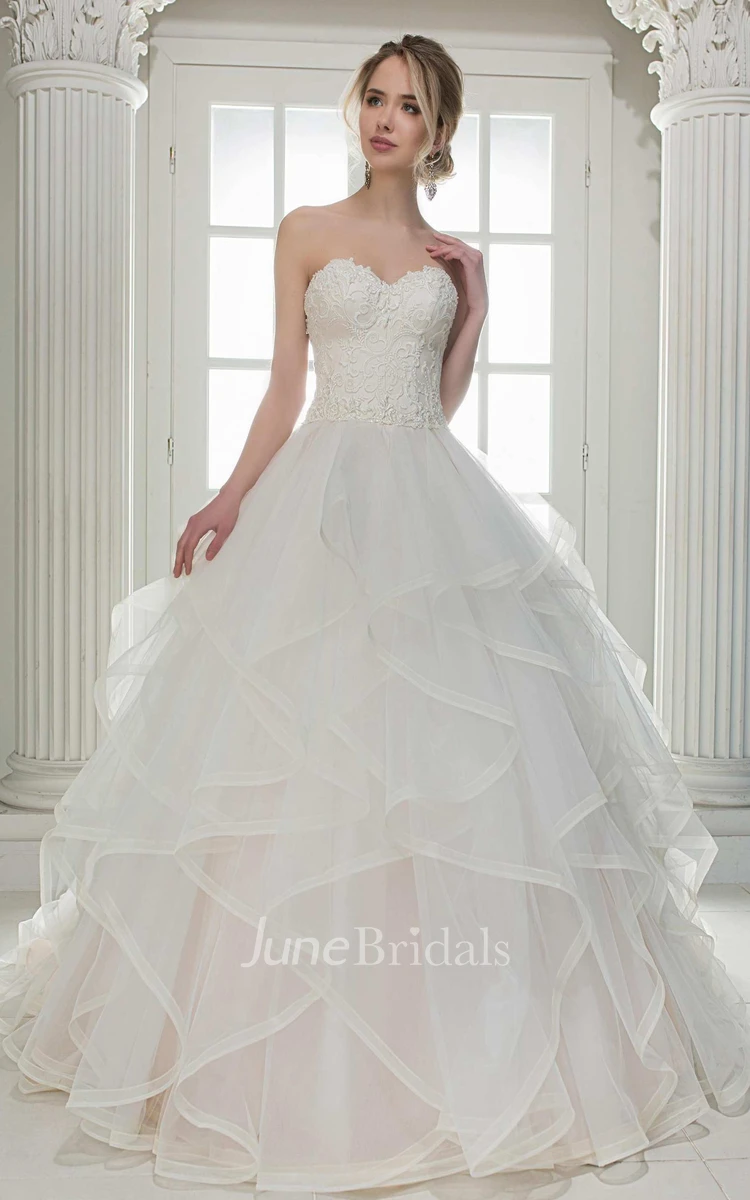 Sweetheart A-Line Ball Gown Draped Wedding Dress With Lace Top And Corset Back