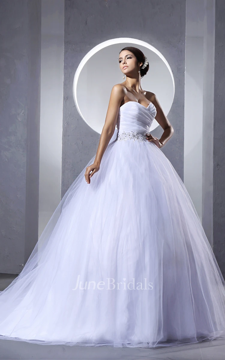 Beaded Sash Criss-Cross A-Line Ruching Ball Gown With Drapings