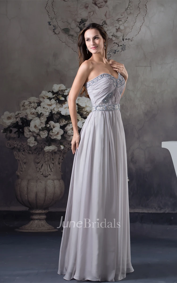 Sweetheart Ruched Chiffon Maxi Dress with Beading and Stress