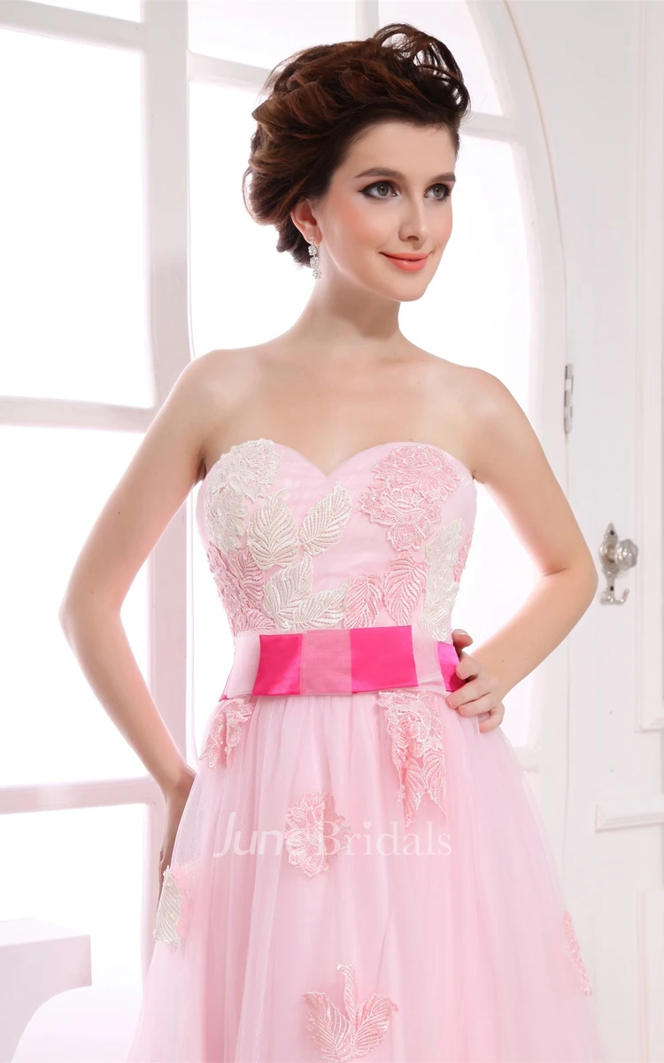 Blushing Sweetheart A-Line Dress with Appliques and Tulle Overlay