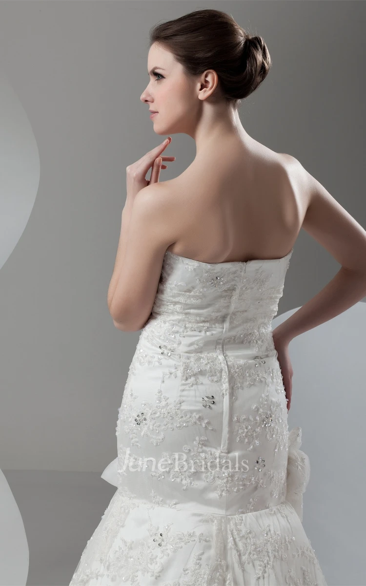 Strapless Lace Floor-Length Dress with Flower and Beading