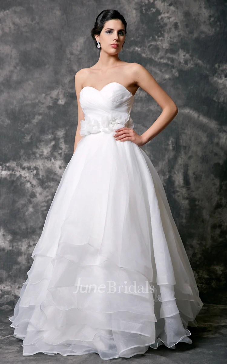 Sweetheart Organza Layered Wedding Gown With Flowers