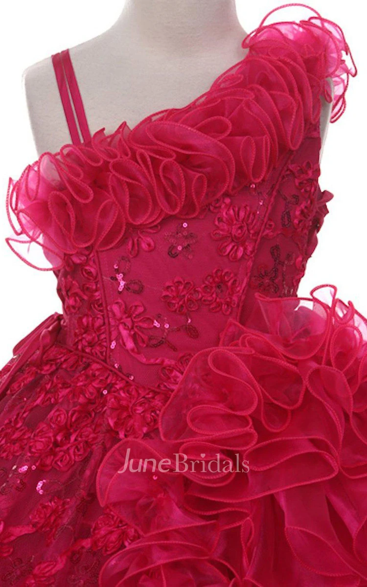 Sleeveless A-line Sequined Dress With Cascade Ruffles