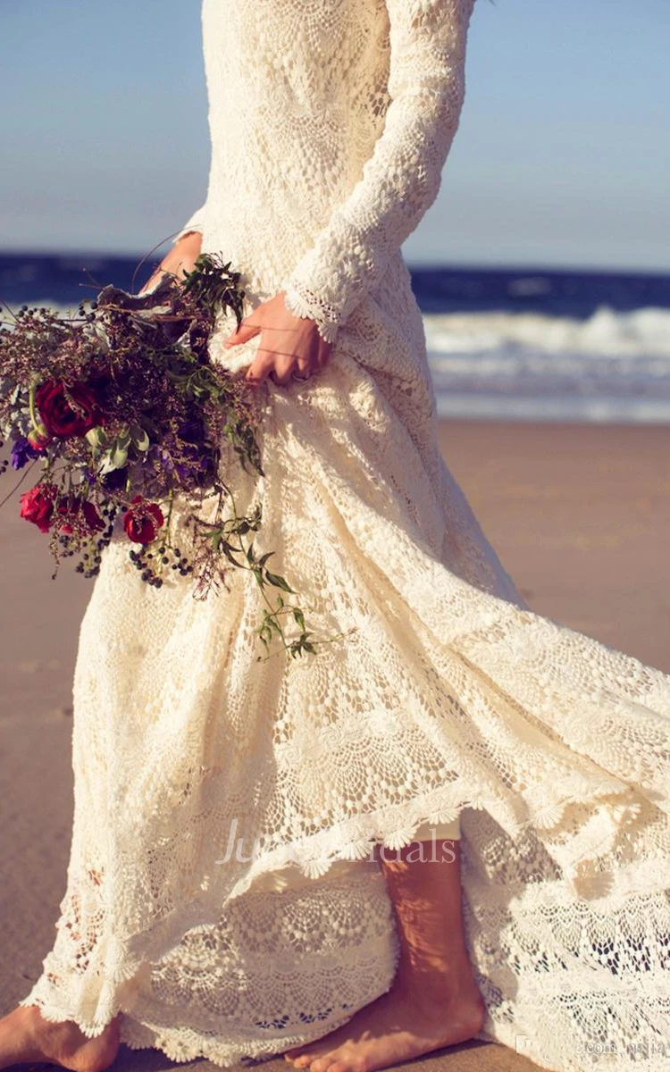 Newest Long Sleeve Lace Wedding Dress Court Train