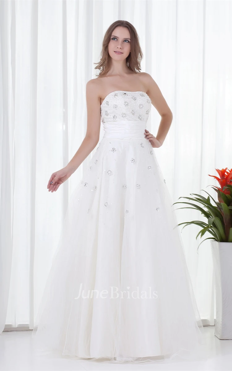 Strapless Tulle A-Line Gown with Crystal Detailing