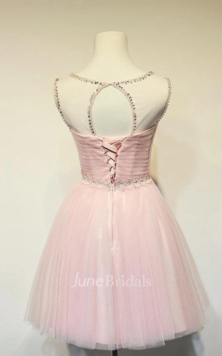 Simple Jeweled Sleeveless Short Tulle Dress