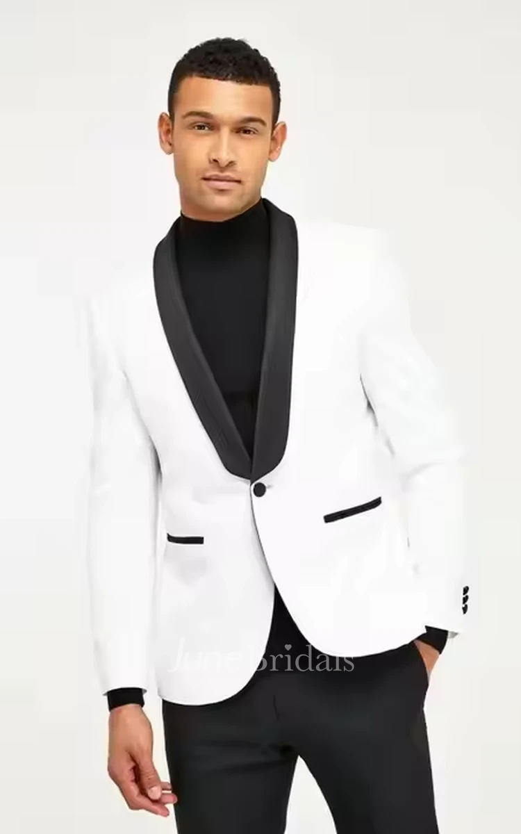 Modern Formal Two-Piece Slim Fit Men's Wedding Tuxedos Stylish Fashion Single-Button Shawl Collar Blazer Jacket Pants Groom Suit