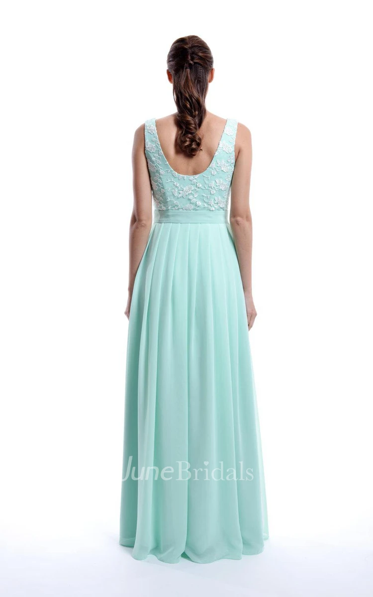 Floor-length Strapped Sleeveless Chiffon&Lace Dress