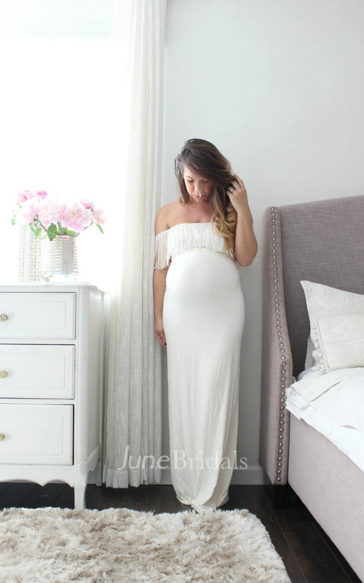 Maternity Gown White Maternity Long Maxi The Fitted Fringe Dress