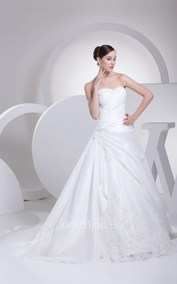 Sweetheart Beaded Criss-Cross A-Line Gown with Appliques and Side Ruching