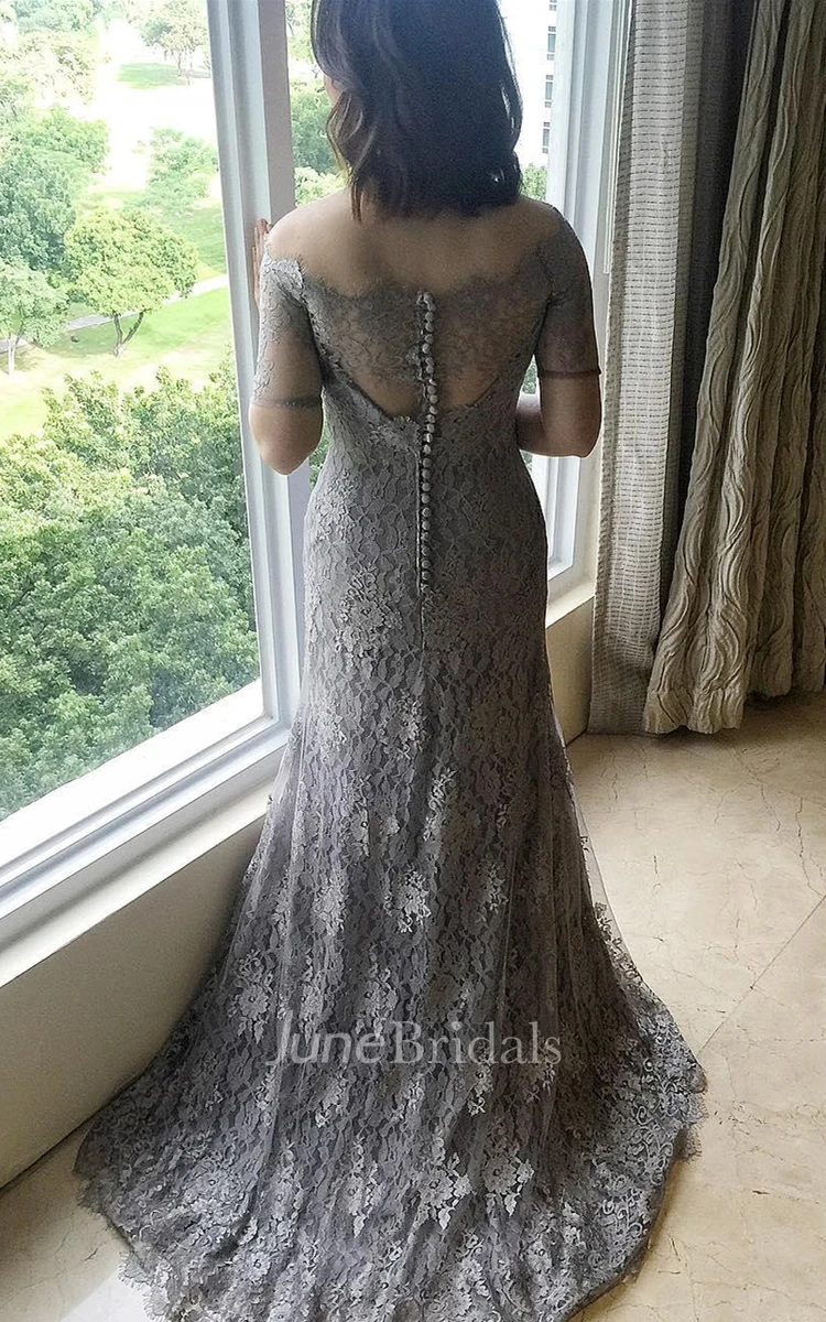 Modest Mermaid Off-the-shoulder Lace Formal Dress with Appliques