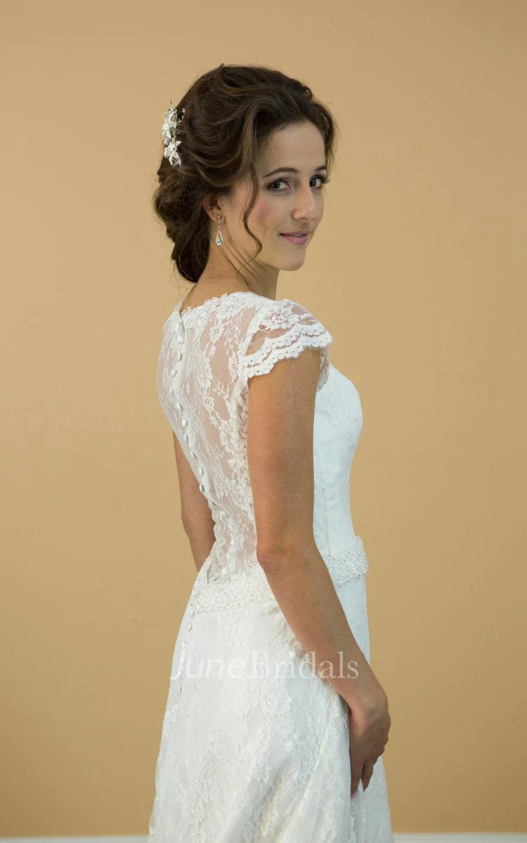 Sexy V-Neck A-Line Lace Wedding Dress With Rhinestone Decoration