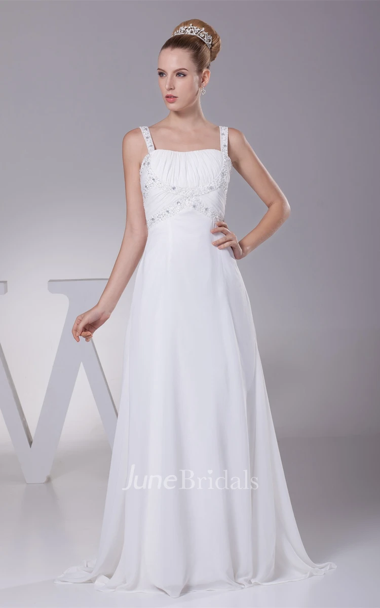 Strapped Chiffon Floor-Length Gown with Crystal Detailing