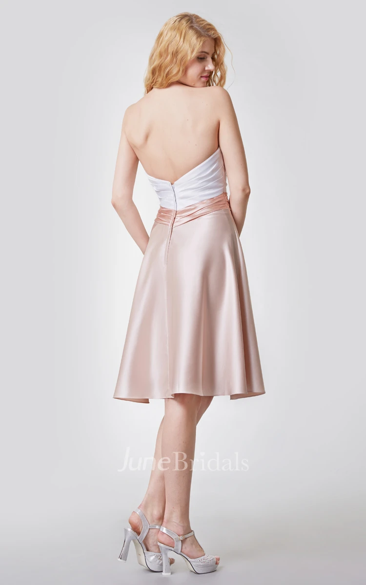 Noble Sleeveless Short Satin Dress With Ruching