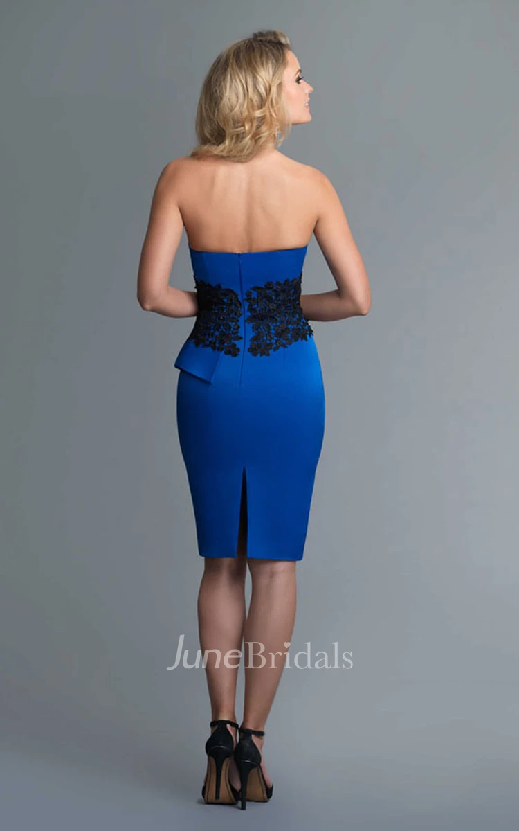 Pencil Knee-Length Strapless Satin Zipper Dress With Appliques And Split Back