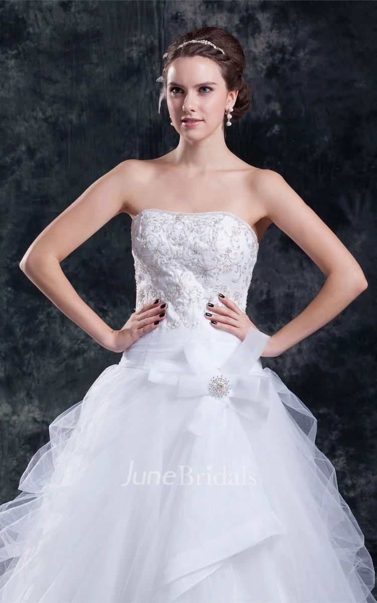 Caped-Sleeve Tulle A-Line Ball Gown with Beading and Embroideries