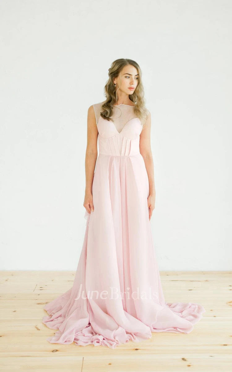 Pink Open Back Non Corset Wedding Riffles Dress