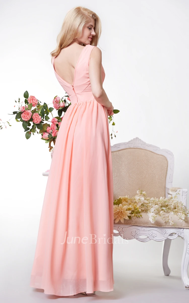 Chic Bateau Neck A-line Chiffon Gown With V Back