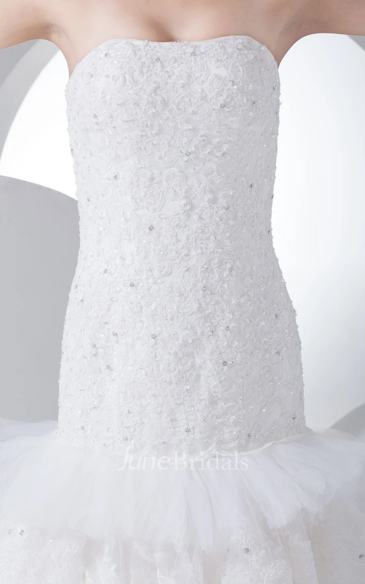 Intricate Strapless Column Dress With Tiers and Beaded Bodice