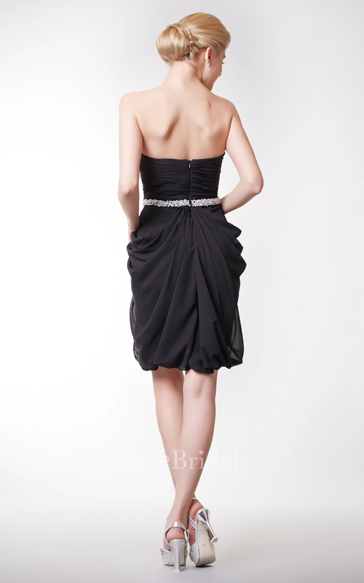 Cute Strapless Beaded Chiffon Short Dress With Puff Style