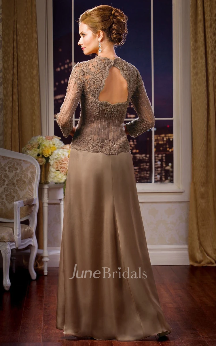 Lace Long Sleeve Beaded Mother of the Bride Dress With Keyhole