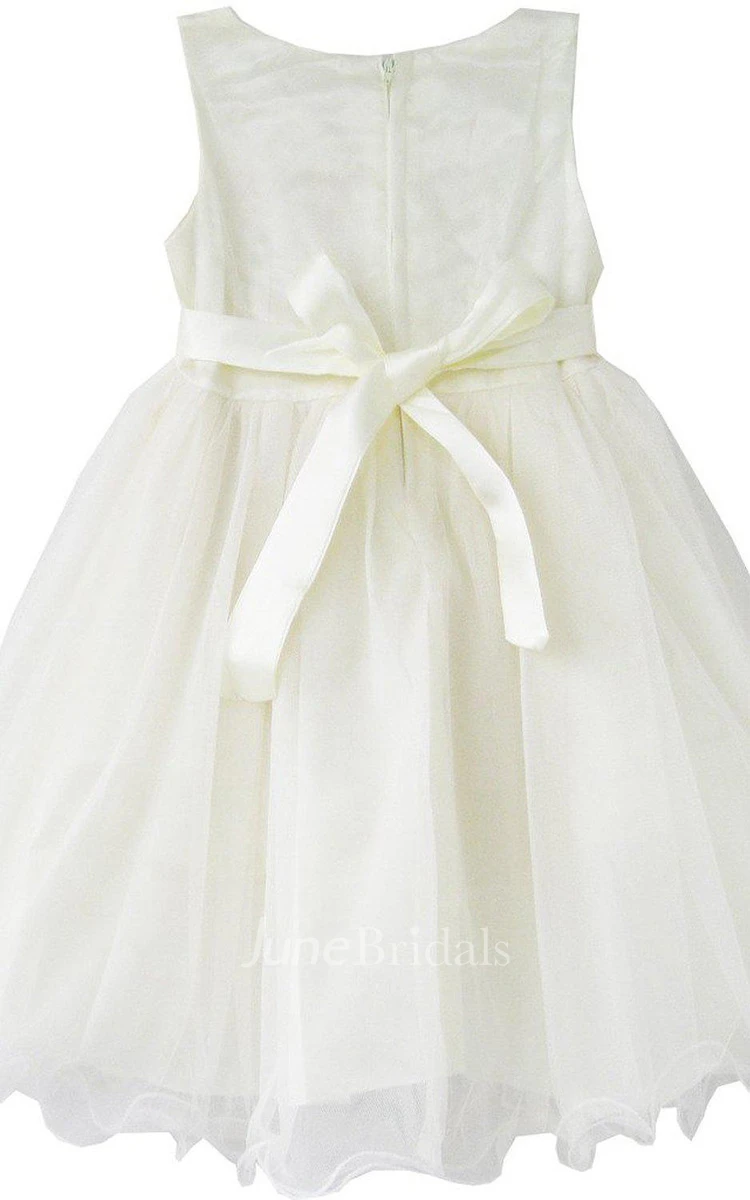 Sleeveless A-line Pleated Dress With Flowers and Bow