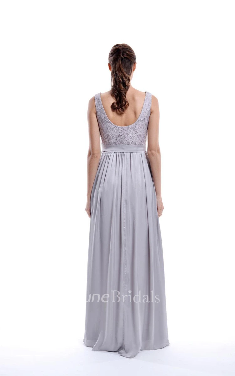 Floor-length Strapped Lace Top Grey Dress