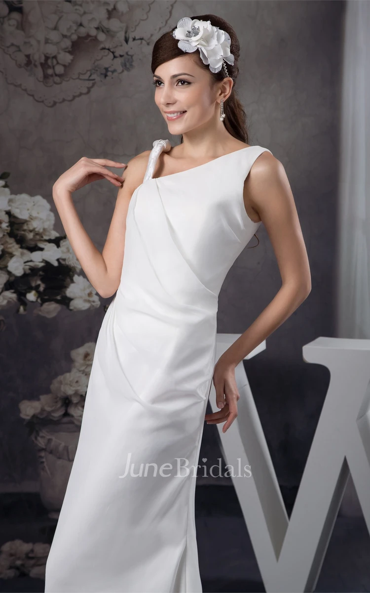 Asymmetrical Ankle-Length Dress with Side Slit and Ruching