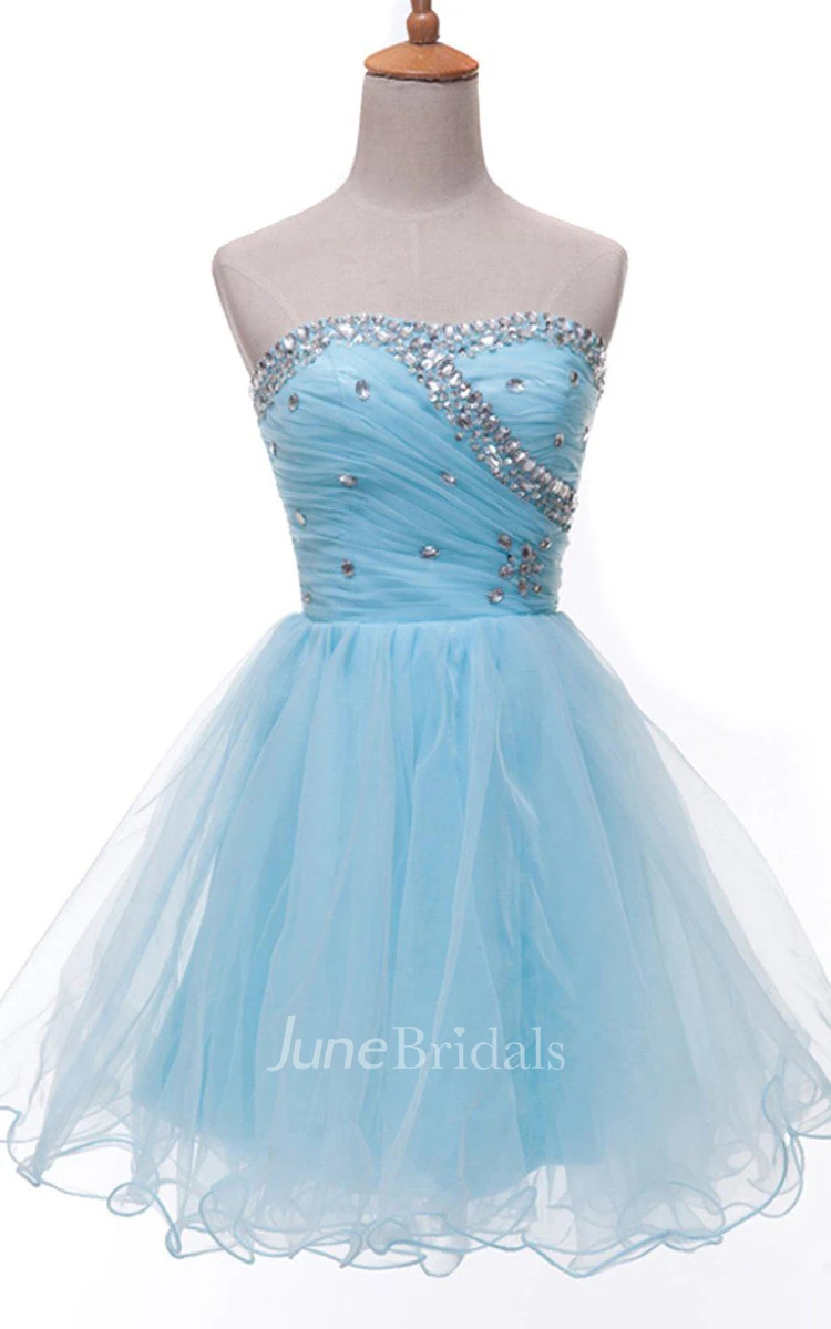 Lovely Strapless A-line Tulle Short Dress With Beadings