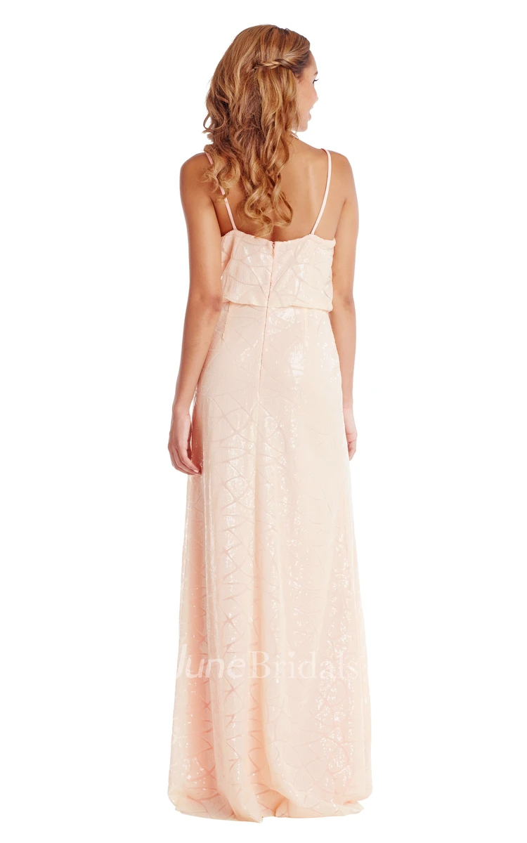 Sheath Sleeveless Spaghetti Sequin Muti-Color Convertible Bridesmaid Dress With Low-V Back