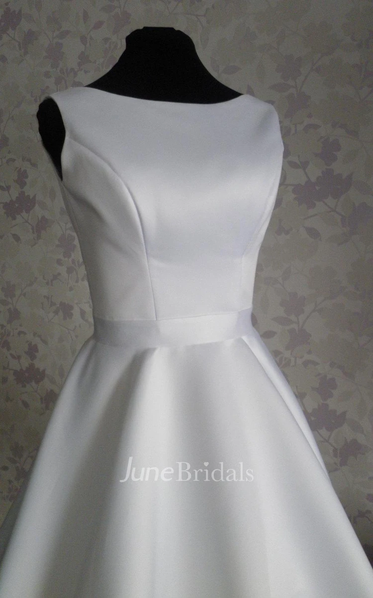 Audrey Hepburn 1950 Vintage Inspired Wedding Dress With Tea Length Skirt With V Shaped Back Cutout