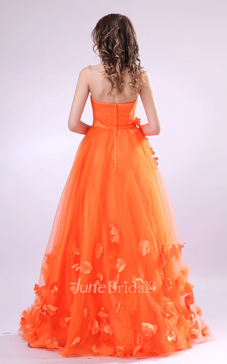 Floral Empire Strapless A-Line Dress With Soft Tulle