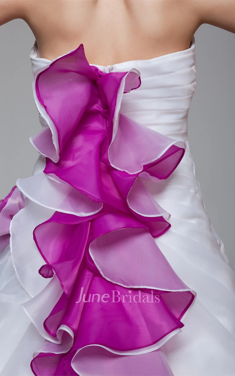 Strapless Side-Ruched A-Line Dress with Flower and Bolero