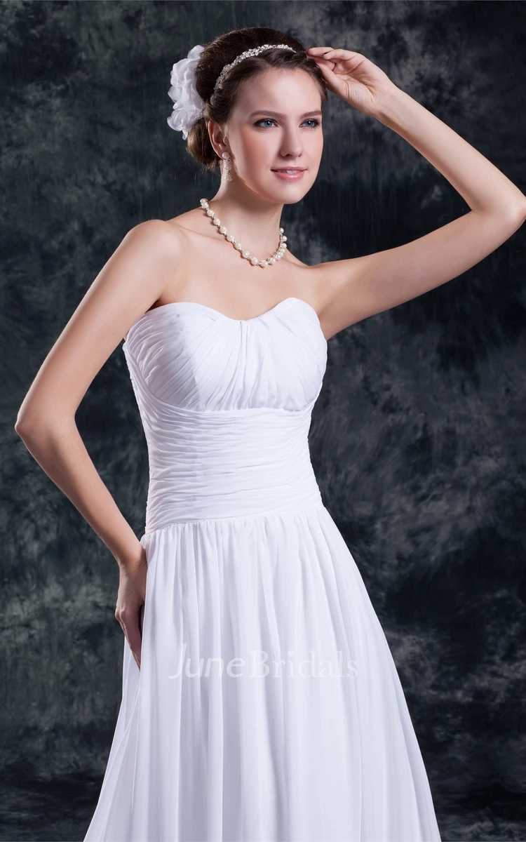 Strapless Ruched A-Line Dress with Pleats and Brush Train