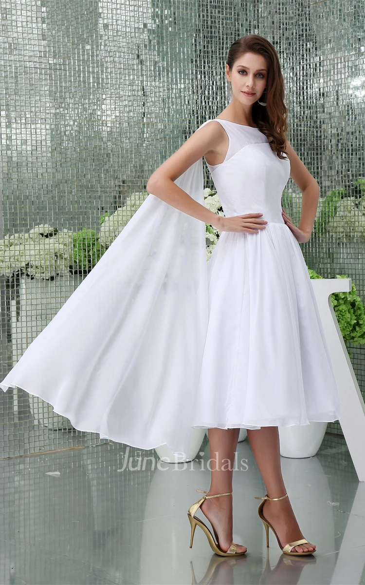 Sleeveless Chiffon A-Line Tea-Length Dress with Pleats