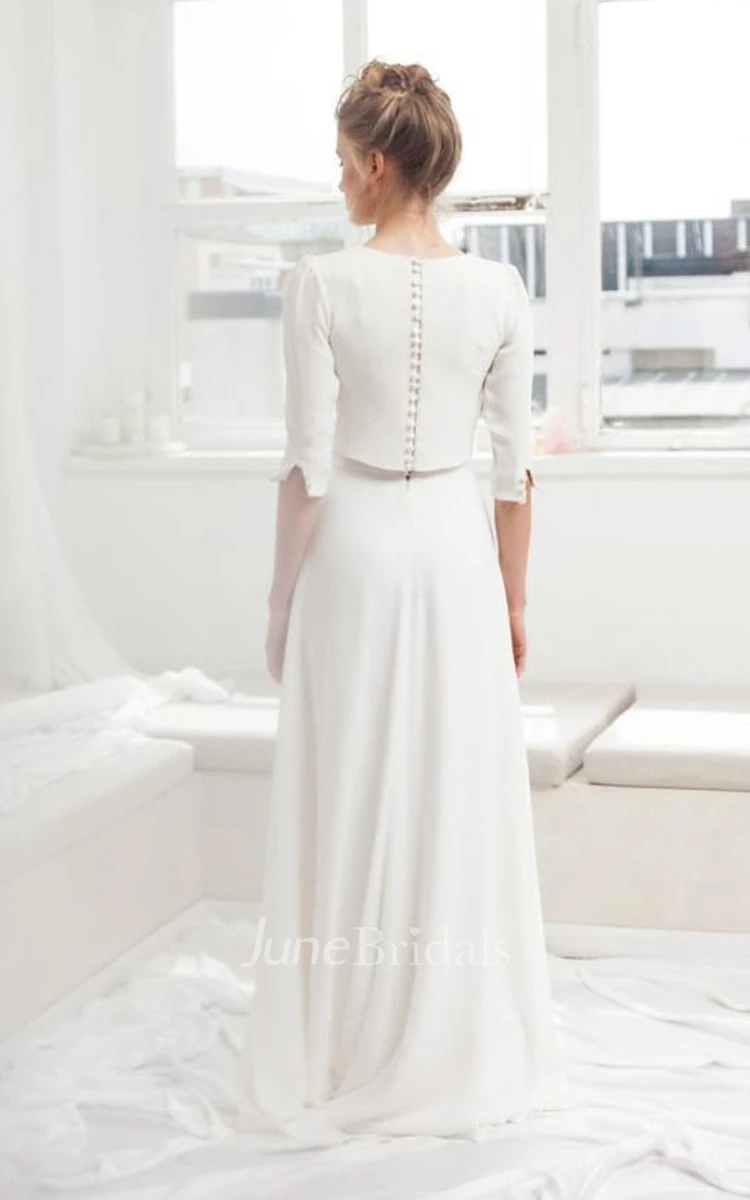 Modest Chiffon 3/4 Sleeve Two Piece Wedding Dress