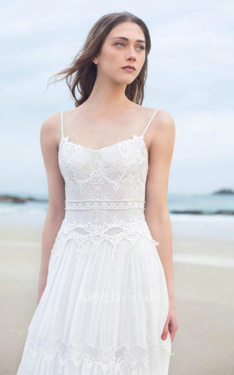 Spaghetti Sleeveless Chiffon Beach Boho Wedding Dress