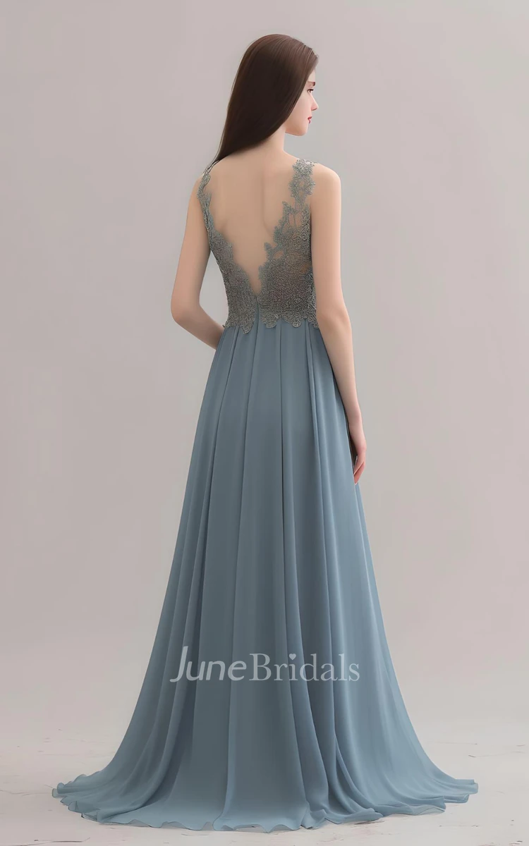 Beautiful Plus Size A Line Plunging Neckline V-neck Chiffon Sleeveless Evening Dress Simple Bohemian Elegant