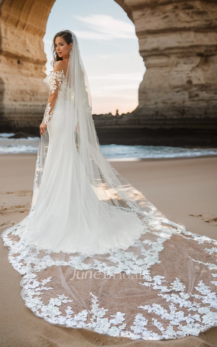 Off the shoulder long sleeve mermaid wedding dress best sale