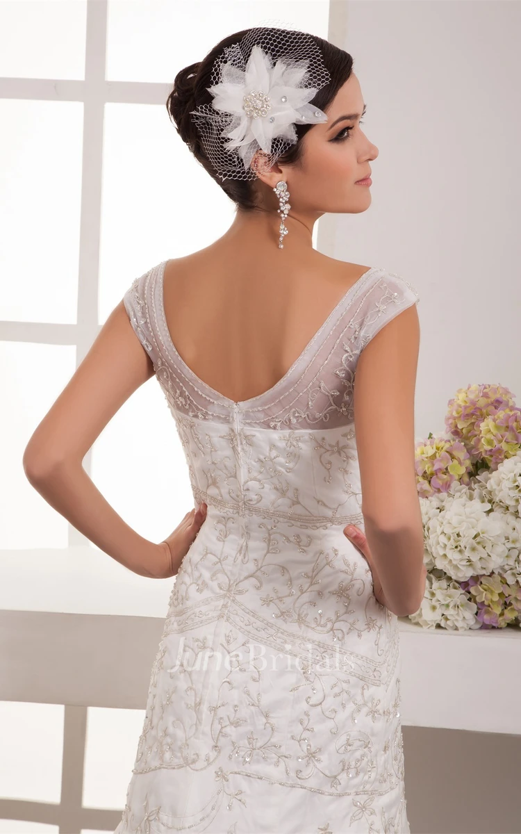 Sleeveless Embroidered A-Line Dress with Beading and Trumpet Silhouette