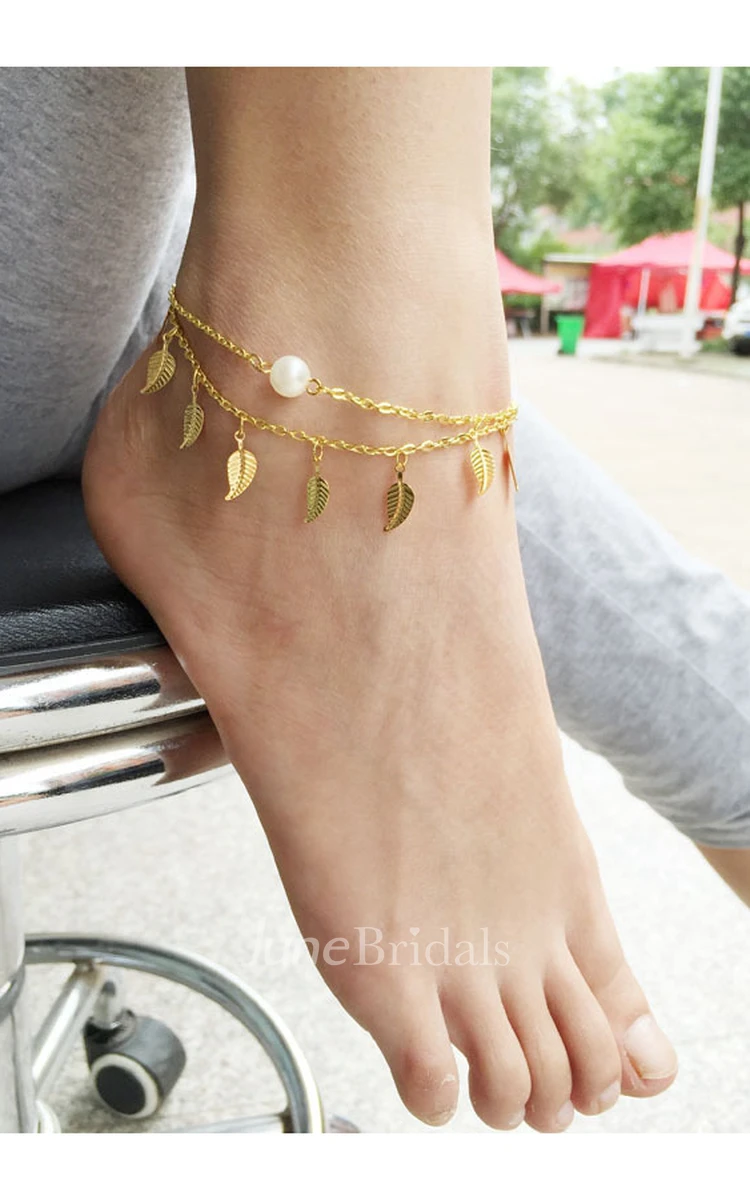 Western Style Summer Fashion New Anklet Ladies Fringed Layered Leaf Pearl Anklet