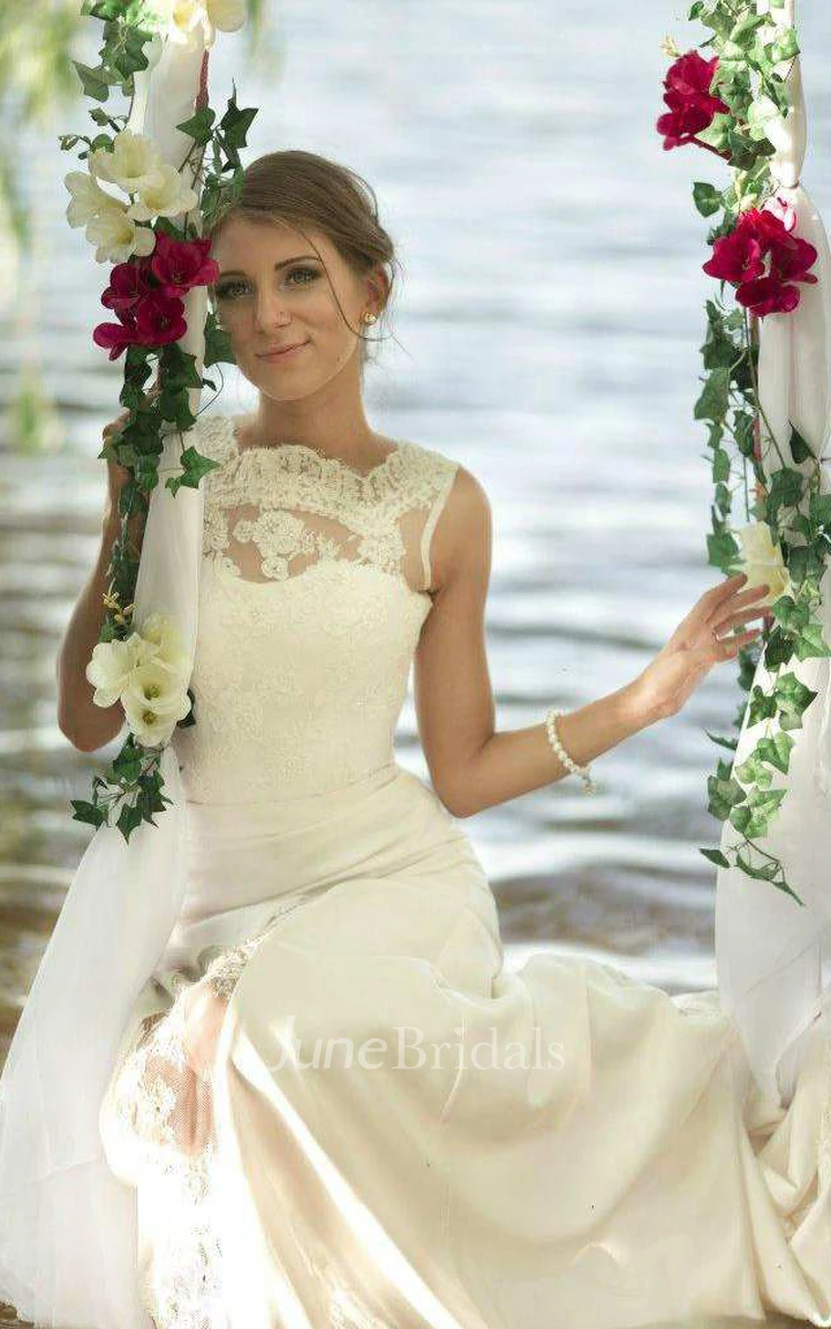 Bateau Sleeveless Chiffon Floor-Length Wedding Dress With Appliques