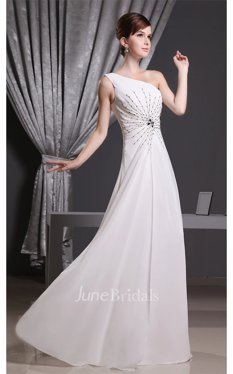 One-Shoulder Floor-Length A-Line Gown with Crystal Detailings