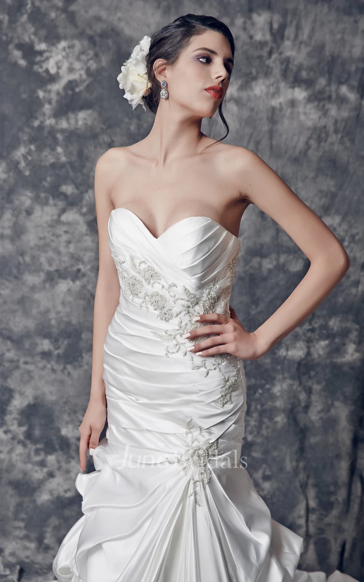 Soft Satin Strapless Mermaid Style Bridal Gown With Amazing Embroidery and Train