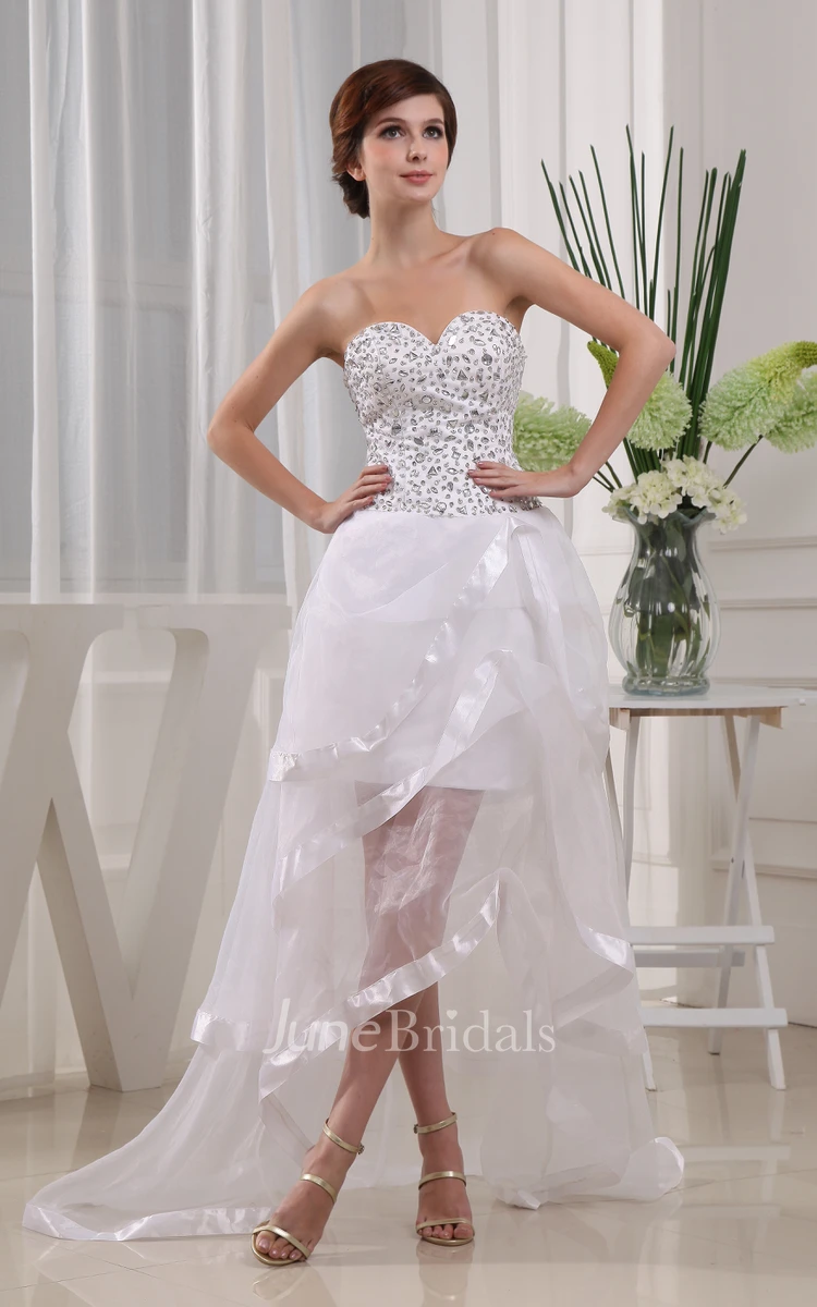 Sweetheart Organza High-Low Dress With Beaded Top