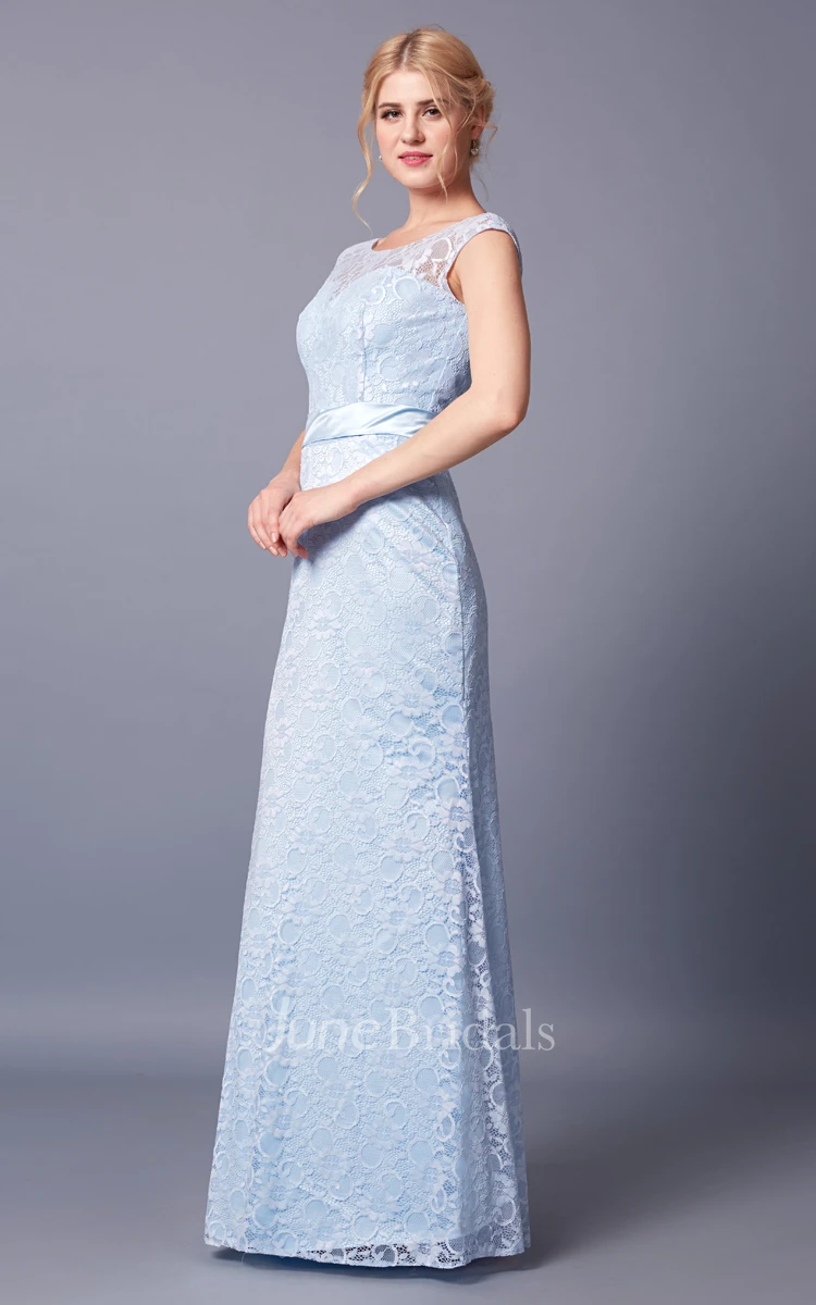 Radiant Cap-sleeved Bateau Neck Lace Gown With Deep V-back