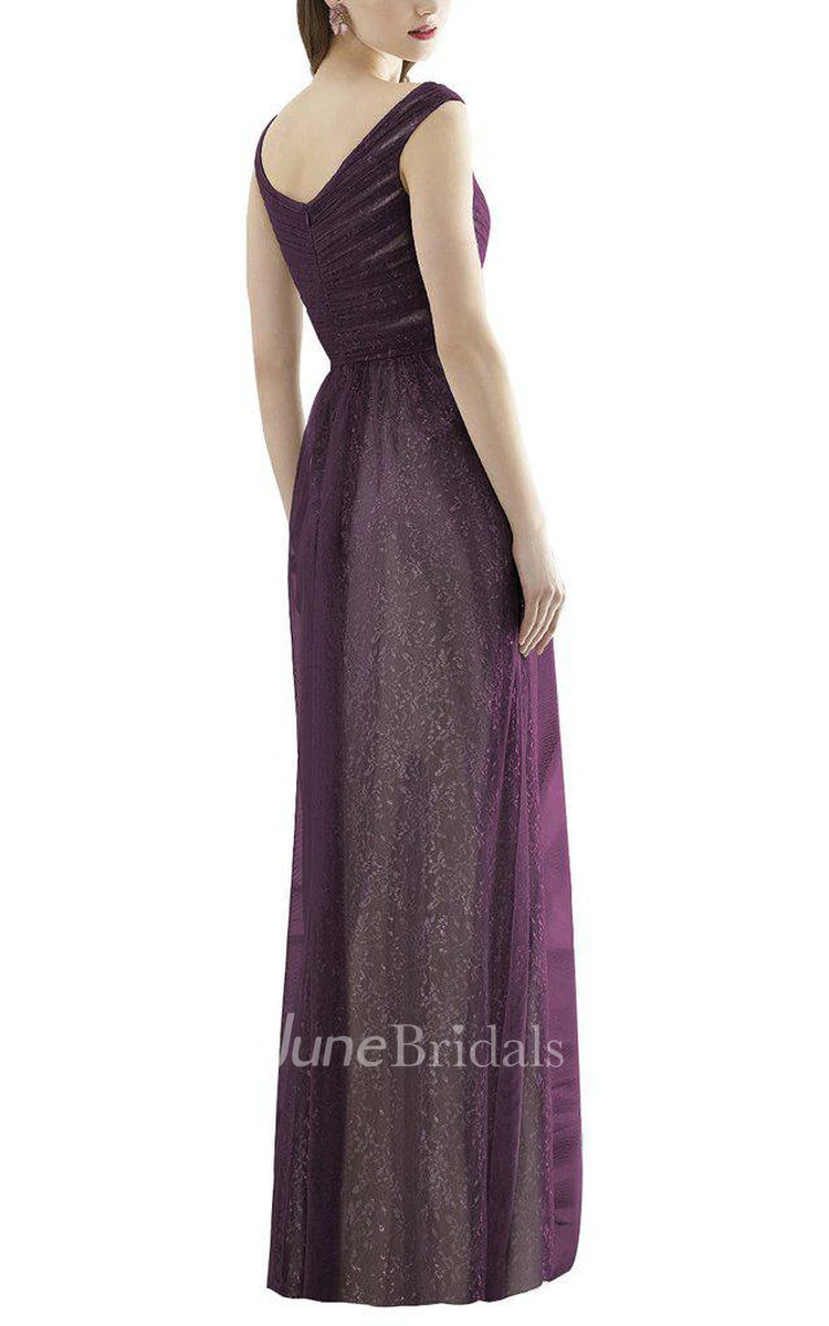 V-neck Ruched Sequin Long Bridesmaid Dress with Tulle