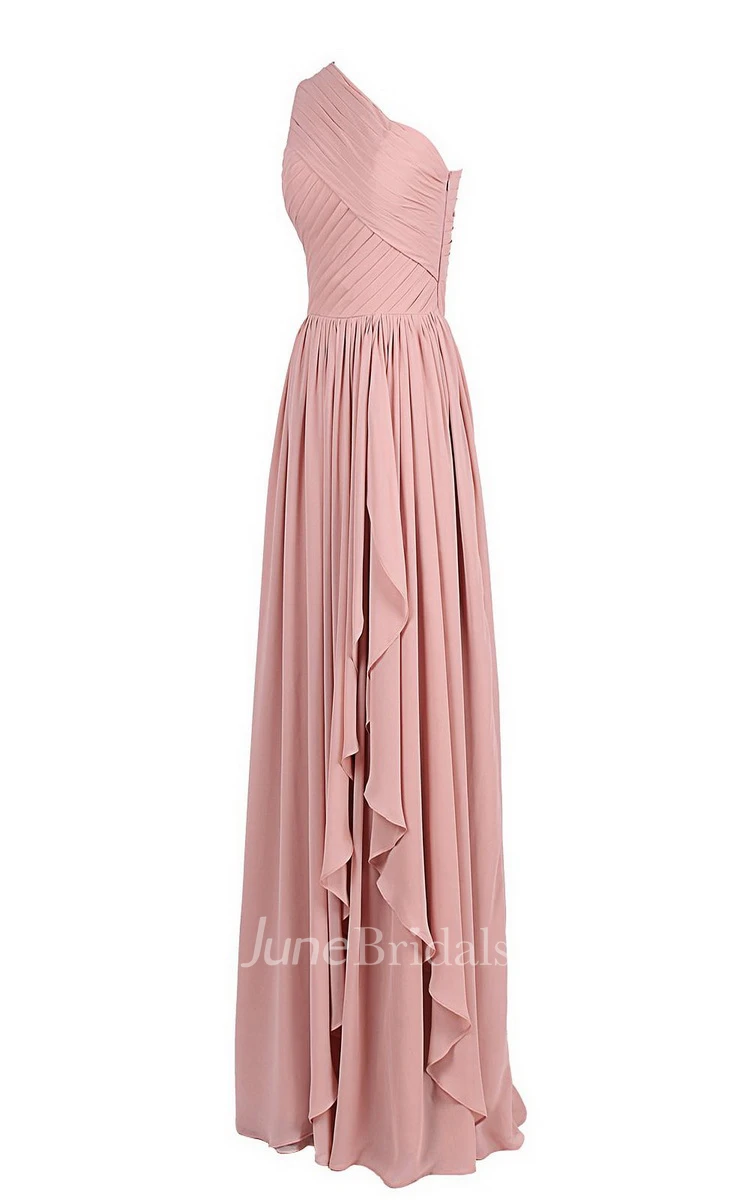 One-shoulder Drapped Chiffon A-line Gown With Pleats