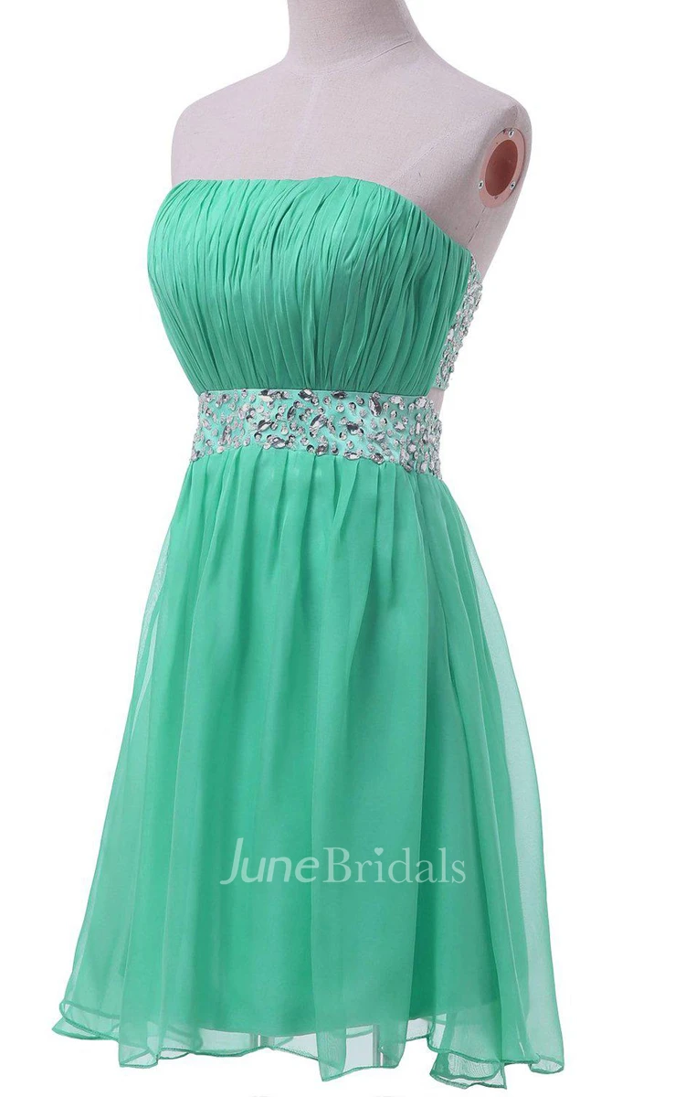 Strapless A-line Chiffon Dress With Pleats and Sequins