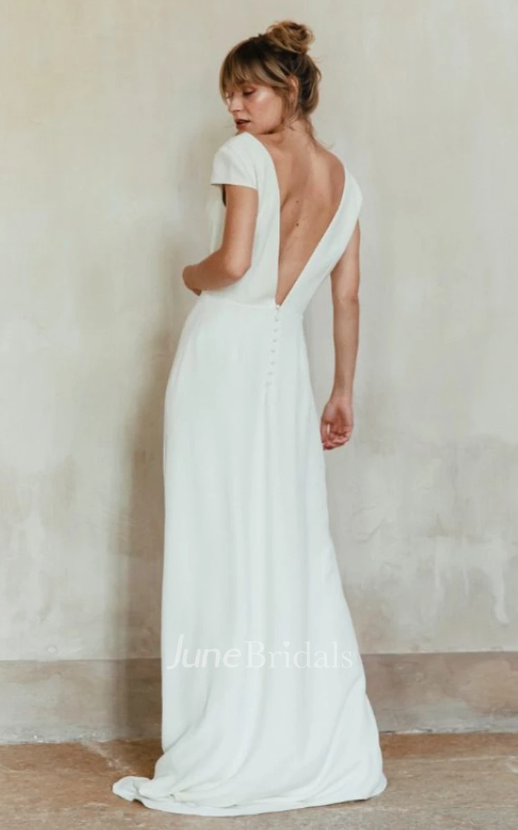 Satin A-Line V-neck Beach Wedding Dress With Open Back And Appliques